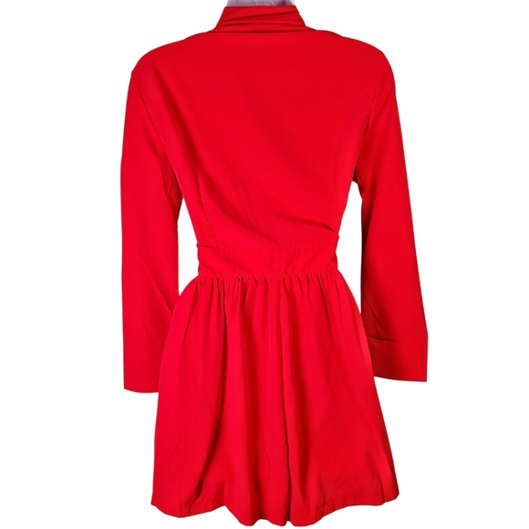 Red Long Sleeve Button Down Romper - Picture 5 of 8